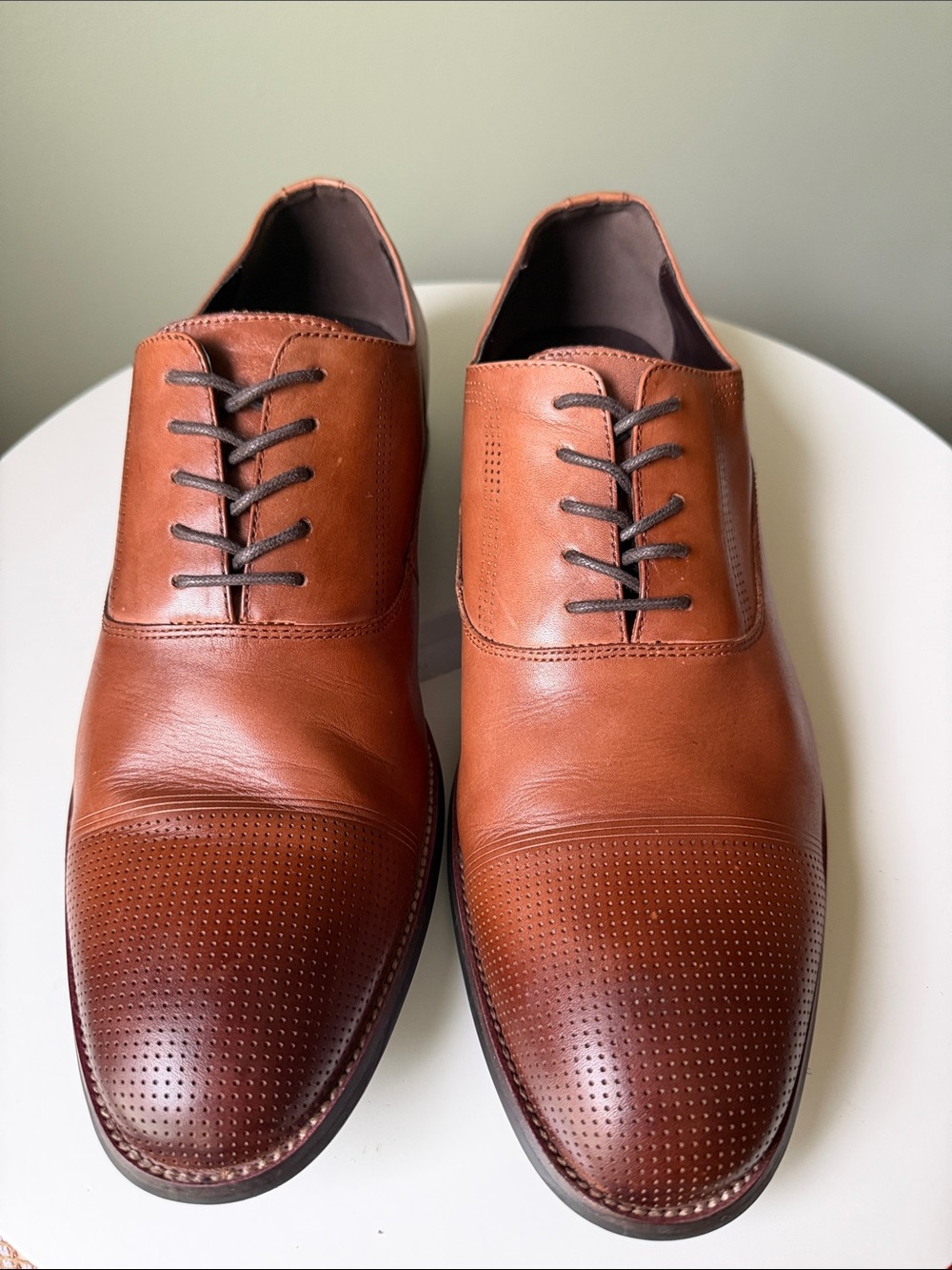 Kenneth Cole Reaction Brown Leather Oxford Dress Shoes perforated Toe cap Size11